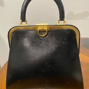 Dior Black Leather Top-Handle Satchel with Gold Frame